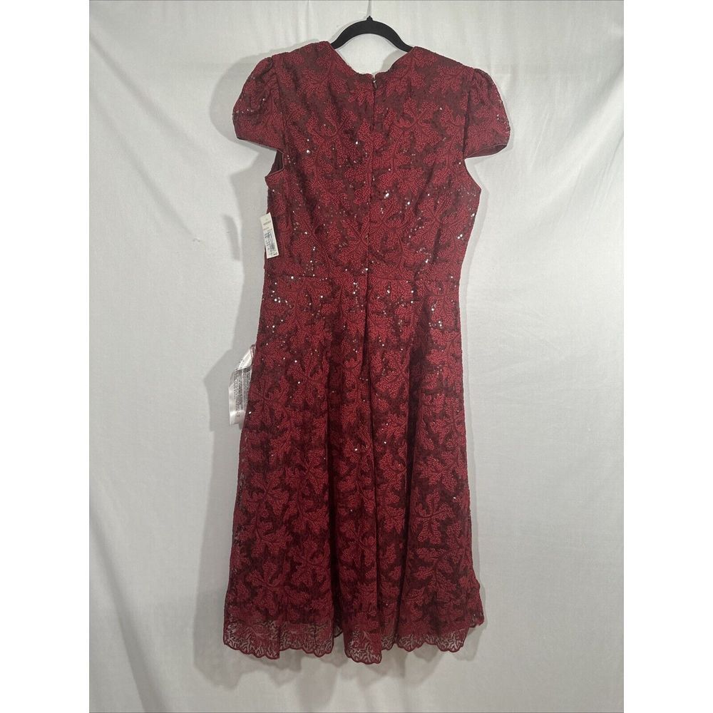 NEW $348 Dress The Population [ Large ] Magdalena Sequin Lace‎ Midi Dress Red - Picture 11 of 13